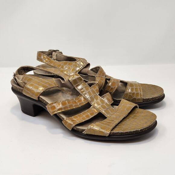 SAS Allegro Mustard Yellow Leather Slingback Sandal Heels Size 7 Narrow Comfort - Picture 1 of 9